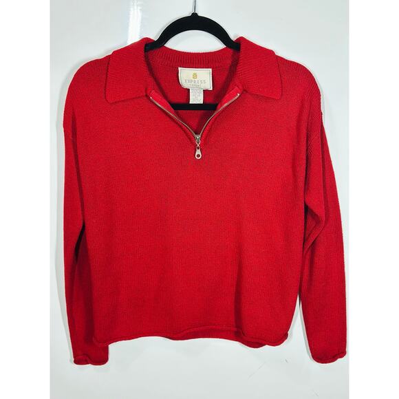 VTG 90s Express Tricot Sweater Red 1/4 Zip Casual Preppy Winter Women's Size XS - Picture 1 of 8